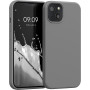 Husa din silicon compatibila cu iPhone 13, silk touch, interior din catifea, camera bump, Gri