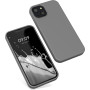 Husa din silicon compatibila cu iPhone 13, silk touch, interior din catifea, camera bump, Gri
