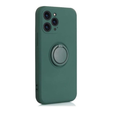 Husa compatibila cu iPhone 14, silicon, inel rotativ pentru prindere magnetica, interior din catifea, Verde inchis