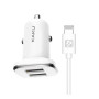 Incarcator auto KAKU KSC-318, 2 x USB, Incarcare rapida si cablu Lightning, Alb