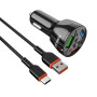 Incarcator Priza Auto Kakusiga KSC-493, 3xUSB-A PD 20W Fast Charge cu cablu USB-C, Negru