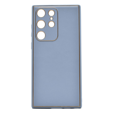 Husa eleganta din piele ecologica pentru Samsung Galaxy S22 Ultra cu accente aurii, Albastru deschis