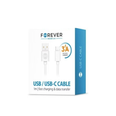 Cablu USB-C pentru incarcare si transfer date, Forever Mobile, 3A, Alb