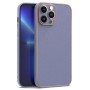 Husa eleganta din piele ecologica cu insertii aurii, Full protection, pentru iPhone 15, Lavanda