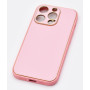 Husa eleganta din piele ecologica cu insertii aurii, Full protection, pentru iPhone 15, Roz