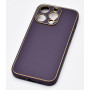 Husa eleganta din piele ecologica cu insertii aurii, Full protection, pentru iPhone 15, Violet