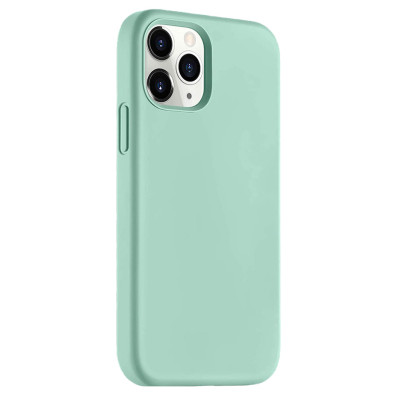 Husa din silicon compatibila cu iPhone 15, silk touch, interior din microfibra, camera bump, Verde Menta