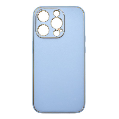 Husa eleganta din piele ecologica cu insertii aurii, Full protection, pentru iPhone 15 Plus, Albastru