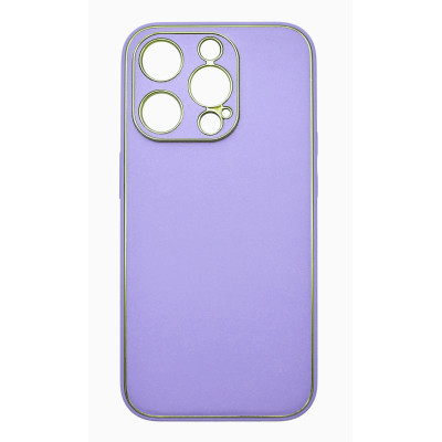 Husa eleganta din piele ecologica cu insertii aurii, Full protection, pentru iPhone 15 Pro, Lavanda