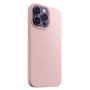 Husa din silicon compatibila cu iPhone 15 Plus, silk touch, interior din microfibra, camera bump, Roz Pal