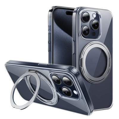 Husa de protectie din policarbonat Hoco Stand Magnetic Case, pentru iPhone 15 Pro - Argintiu