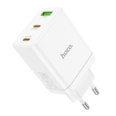 Incarcator Retea USB Type-C HOCO N33, Quick Charge, 35W, 2 X USB Tip-C, 1 X USB-A, Alb