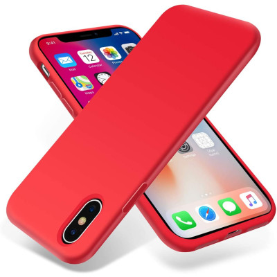 Husa protectie pentru iPhone X, ultra slim din silicon Rosu,silk touch, interior din catifea