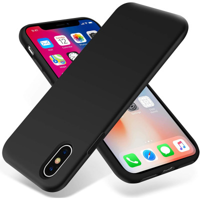 Husa protectie pentru iPhone X, ultra slim din silicon Negru,silk touch, interior din catifea