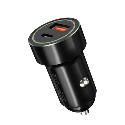 Incarcator Auto Fast Charge cu cablu XO-CC32 20W USB-A + Tip-C, Negru