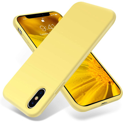 Husa protectie pentru iPhone X, ultra slim din silicon Galben,silk touch, interior din catifea