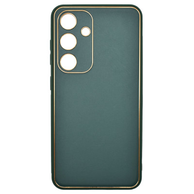 Husa eleganta din piele ecologica pentru Samsung Galaxy S24 cu accente aurii, Verde inchis