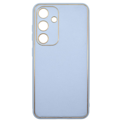 Husa eleganta din piele ecologica pentru Samsung Galaxy S24 cu accente aurii, Albastru deschis