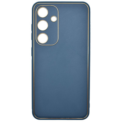 Husa eleganta din piele ecologica pentru Samsung Galaxy S24 Plus cu accente aurii, Albastru inchis