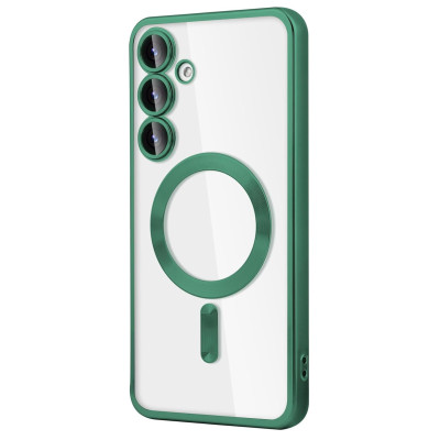 Husa Luxury tip MagSafe compatibila cu Samsung Galaxy S24, protectie camera, Margini colorate, Verde