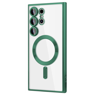 Husa Luxury tip MagSafe compatibila cu Samsung Galaxy S24 Ultra, protectie camera, Margini colorate, Verde