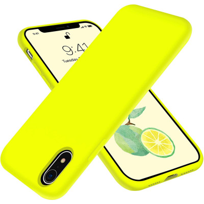 Husa protectie pentru iPhone Xr, ultra slim din silicon Galben,silk touch, interior din catifea