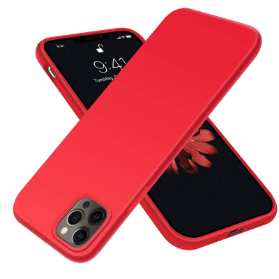 Husa protectie pentru iPhone 12/12 Pro, ultra slim din silicon Rosu,silk touch, interior din catifea