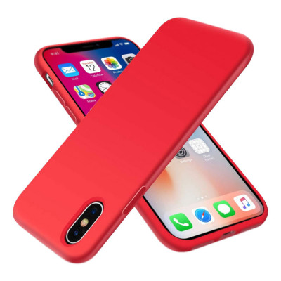 Husa protectie pentru iPhone Xs, ultra slim din silicon Rosu,silk touch, interior din catifea