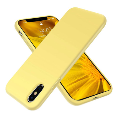 Husa protectie pentru iPhone Xs, ultra slim din silicon Galben,silk touch, interior din catifea