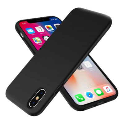 Husa protectie pentru iPhone Xs, ultra slim din silicon Negru,silk touch, interior din catifea