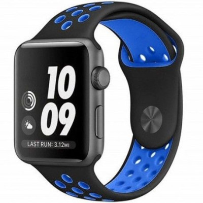 Curea apple watch din silicon 42-44mm neagra cu gauri albastre