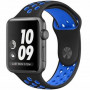 Curea apple watch din silicon 42-44mm neagra cu gauri albastre