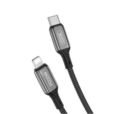 Cablu transfer date si incarcare XO NB-Q180A tip Lightning - USB-C PD20W Metalic Brodat 1m, Negru