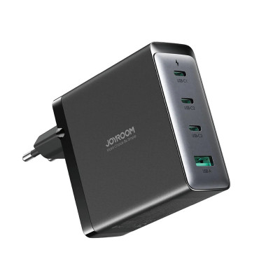 Incarcator rapid GaN 140W 3x USB-C - USB-A JoyRoom JR-TCG05EU + Cablu USB-C 240W, Negru