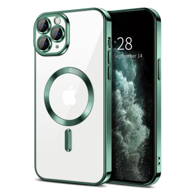 Husa Luxury MagSafe compatibila cu iPhone 11 Pro, Full protection, Margini colorate, Verde