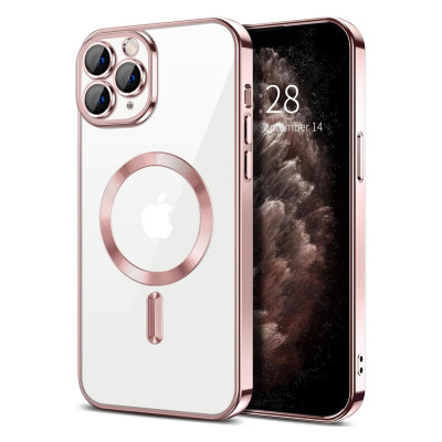 Husa Luxury MagSafe compatibila cu iPhone 11 Pro, Full protection, Margini colorate, Rose Gold