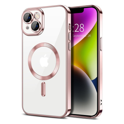 Husa Luxury MagSafe compatibila cu iPhone 12, Full protection, Margini colorate, Rose Gold