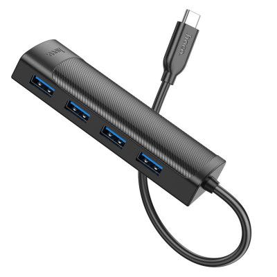 Hub USB Hoco HB41, Multiport, USB-C la 4 x USB-A 2.0, 4 in 1, 20cm, Negru