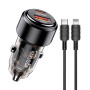 Incarcator Auto Fast Charge Kakusiga KSC-1176 60W PD Dual USB Port cu cablu USB-C - tip Lightning, Negru