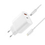 Incarcator Retea 30W PD Dual USB, Fast charge XO L116, cu cablu USB-C - tip Lightning, Alb