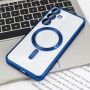 Husa Luxury tip MagSafe compatibila cu Samsung Galaxy A55, protectie camera, Margini colorate, Albastru