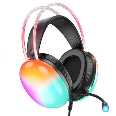 Casti Gaming On-Ear Hoco W109 Iluminare RGB Cablu Jack 3.5mm - Negru