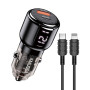 Incarcator Auto Fast Charge Kakusiga KSC-1174 75W PD Dual Port cu cablu tip Lightning - Negru