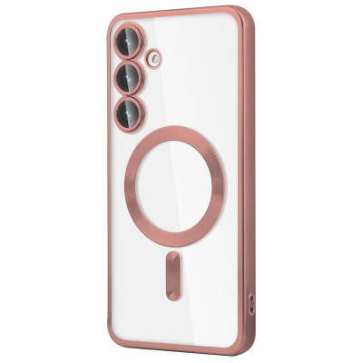 Husa Luxury tip MagSafe compatibila cu Samsung Galaxy S23 FE, protectie camera, Margini colorate, Rose Gold