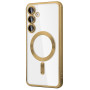 Husa Luxury tip MagSafe compatibila cu Samsung Galaxy S25, protectie camera, Margini colorate, Auriu