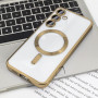 Husa Luxury tip MagSafe compatibila cu Samsung Galaxy S25, protectie camera, Margini colorate, Auriu
