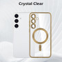 Husa Luxury tip MagSafe compatibila cu Samsung Galaxy S25, protectie camera, Margini colorate, Auriu