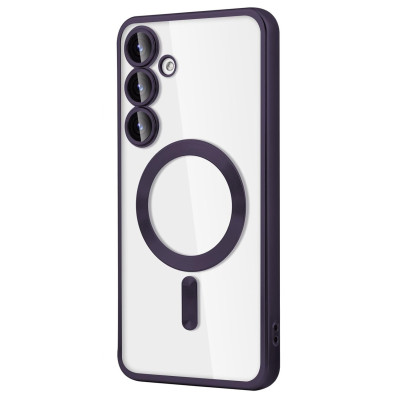 Husa Luxury tip MagSafe compatibila cu Samsung Galaxy S25, protectie camera, Margini colorate, Mov