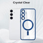 Husa Luxury tip MagSafe compatibila cu Samsung Galaxy S25 Plus, protectie camera, Margini colorate, Albastru