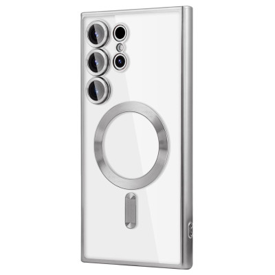 Husa Luxury tip MagSafe compatibila cu Samsung Galaxy S25 Ultra, protectie camera, Margini colorate, Argintiu